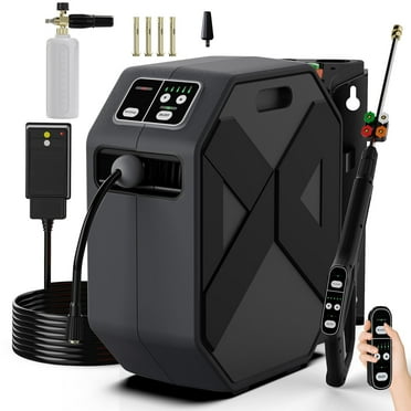Wall Mounted Pressure Washer - 5000 PSI, 3.6 GPM Electric Power Washer with 100FT Retractable Hose, 5-Stage Adjustable Pressure, Foam Cannon & 5 Nozzles for Car, Lane, Patio Cleaning, Black
