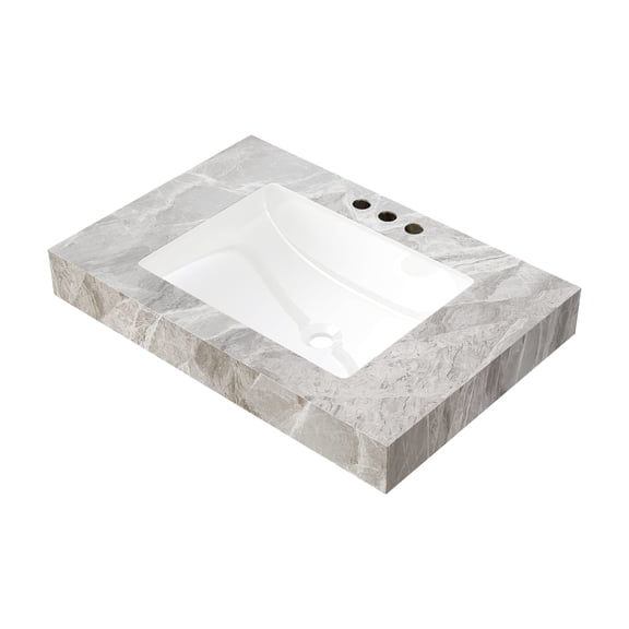 LiviNest 30" Sintered Stone Vanity Top: 10-Year Durable Bathroom Countertop - 15-Minute Faucet Installation Prep - Light Gray Modern Design for Small Bathrooms & Apartments