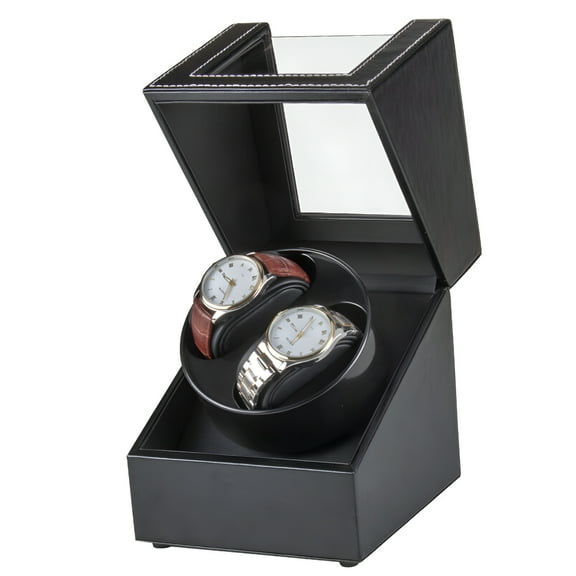 DESIGNICE Automatic Double Watch Winder with Quiet Motor, PU Leather Rotator Display Case Storage, Black