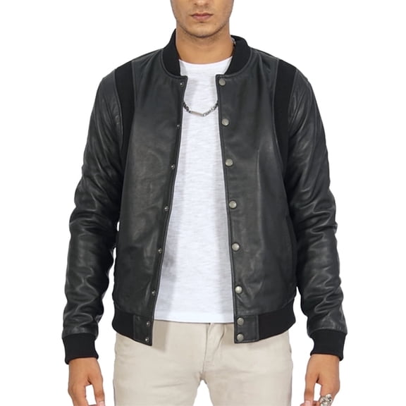 Boston Harbour Charlie Black Bomber Leather Jacket Mens - Cafe Racer Motorcycle Leather Jacket Men