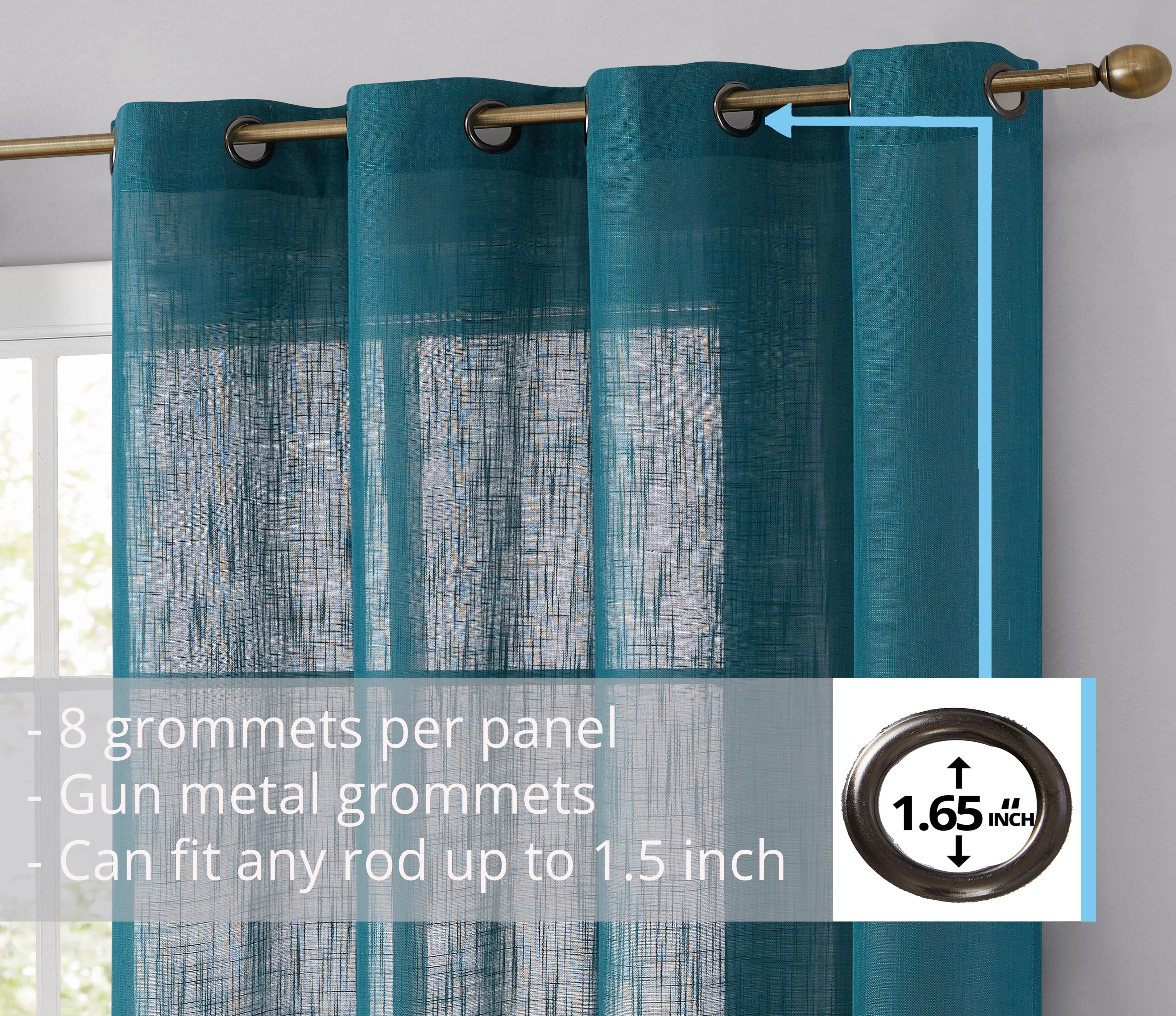THD Serena Faux Linen Textured Semi Sheer Privacy Light Filtering Transparent Window Grommet Thick Curtains Drapery Panels for Bedroom & Living Room, 2 Panels