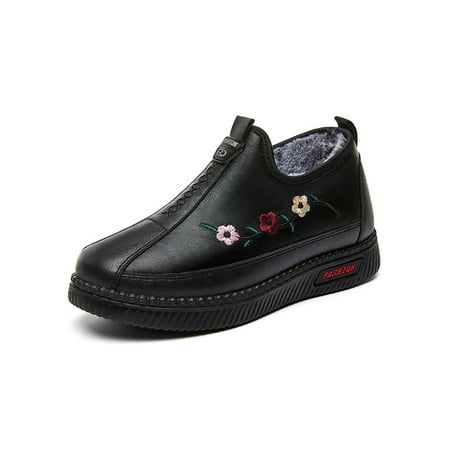 

Ymiytan Womens Anti-Slip Plush Lined Shoe Walking Low Top Outdoor Lightweight Casual Loafer Black 7