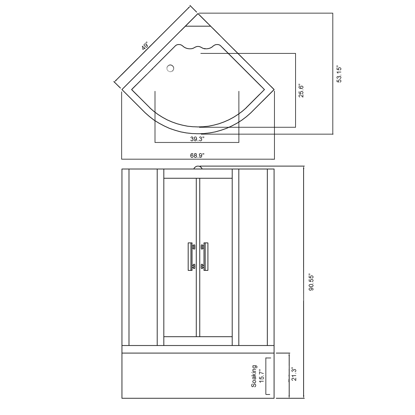 Whirlpool Corner Bathtub Shower 49 x 49 with Heater  Vienna