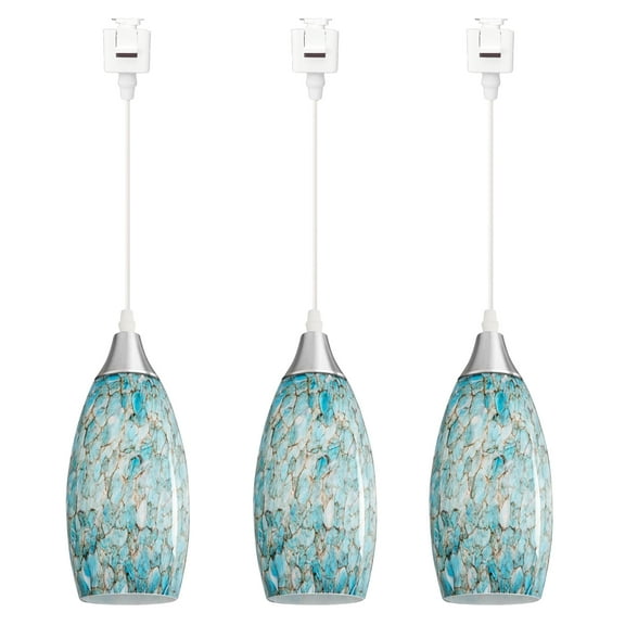 Kiven 3-Light J-Type track lighting pendants,Modern J track pendant lights with Green Art Glass Lampsade,Decorative Track Lighting Fixture