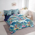thumbnail image 2 of Castle Fairy Retro Surf Skeleton Tile King Bedding 7pcs,Tropical Wave Palm Summer Seamless Pattern King Bed in a Bag,Blue Cream,Navy Blue Reversible, 2 of 7