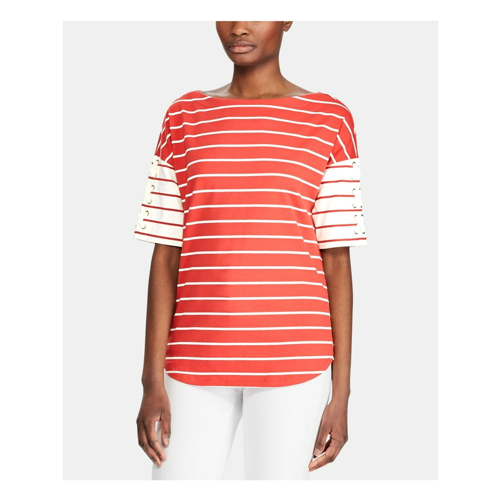 Ralph Lauren - RALPH LAUREN Womens Red Striped Short Sleeve Boat Neck T
