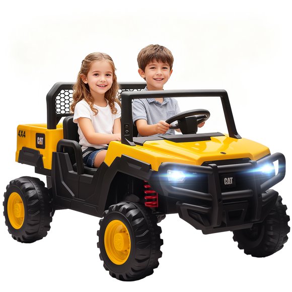 Qaba 24V Kids Ride on Tractor, 4WD 2 Seater Electric Vehicle, Yellow