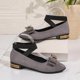 thumbnail image 4 of Zapatos de Tacón Bajo Strass Bow Mary Jane Sandalias, Zapatos Casuales de las Mujeres Más Tamaño Terciopelo Correa Crisscross Primavera Verano, 4 of 9