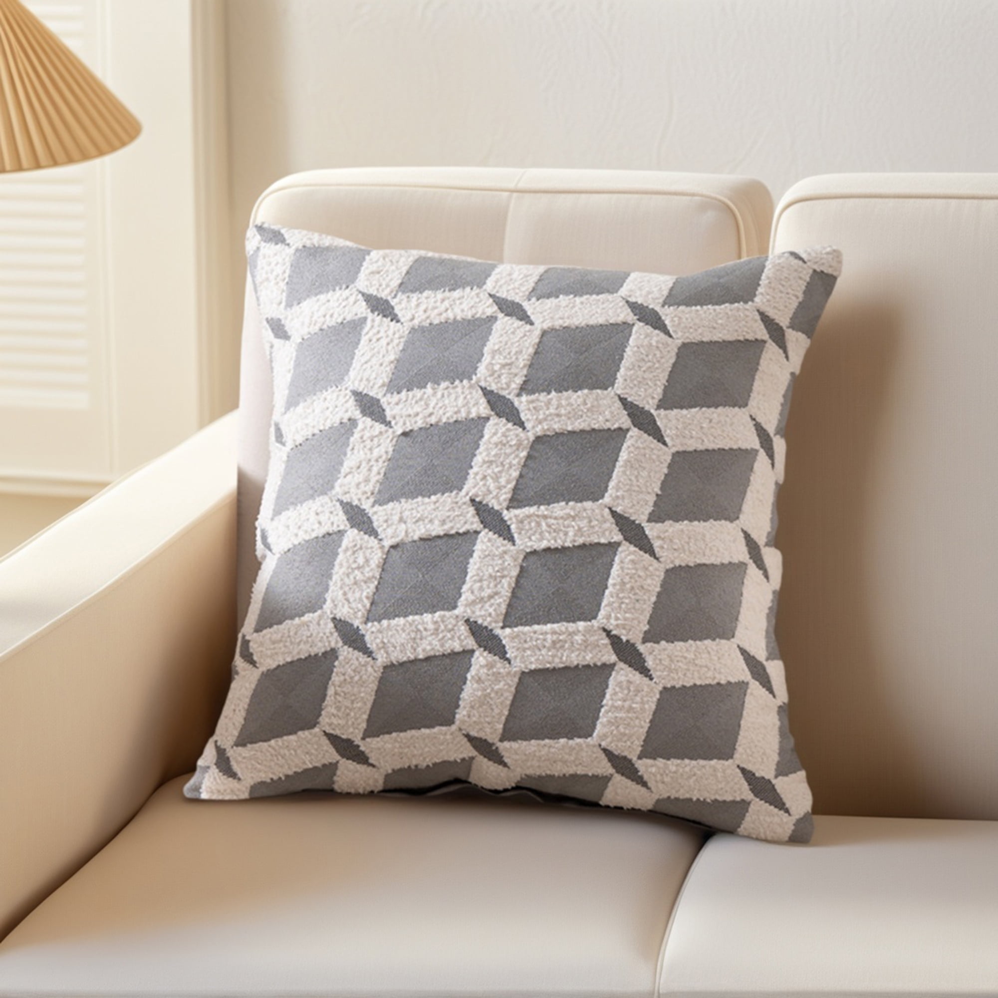 Unique Bargains Pack of 2 Square Diamond Pattern Chenille Throw Pillow Covers Grey