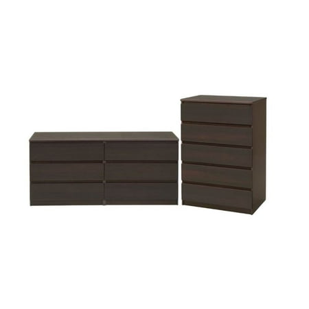 2 Piece Set with 6 Drawer Double Dresser and 5 Drawer Chest in