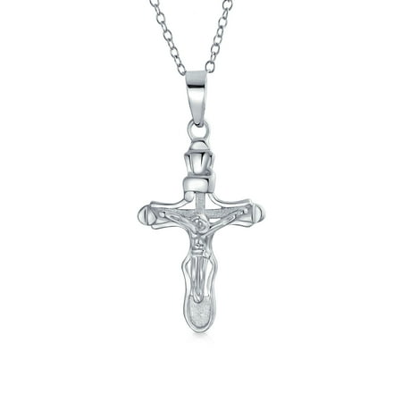 - Classic Jesus Crucifix Cross Pendant For Women High Polish 925 Sterling Silver Necklace 16 In Chain 1.15 in