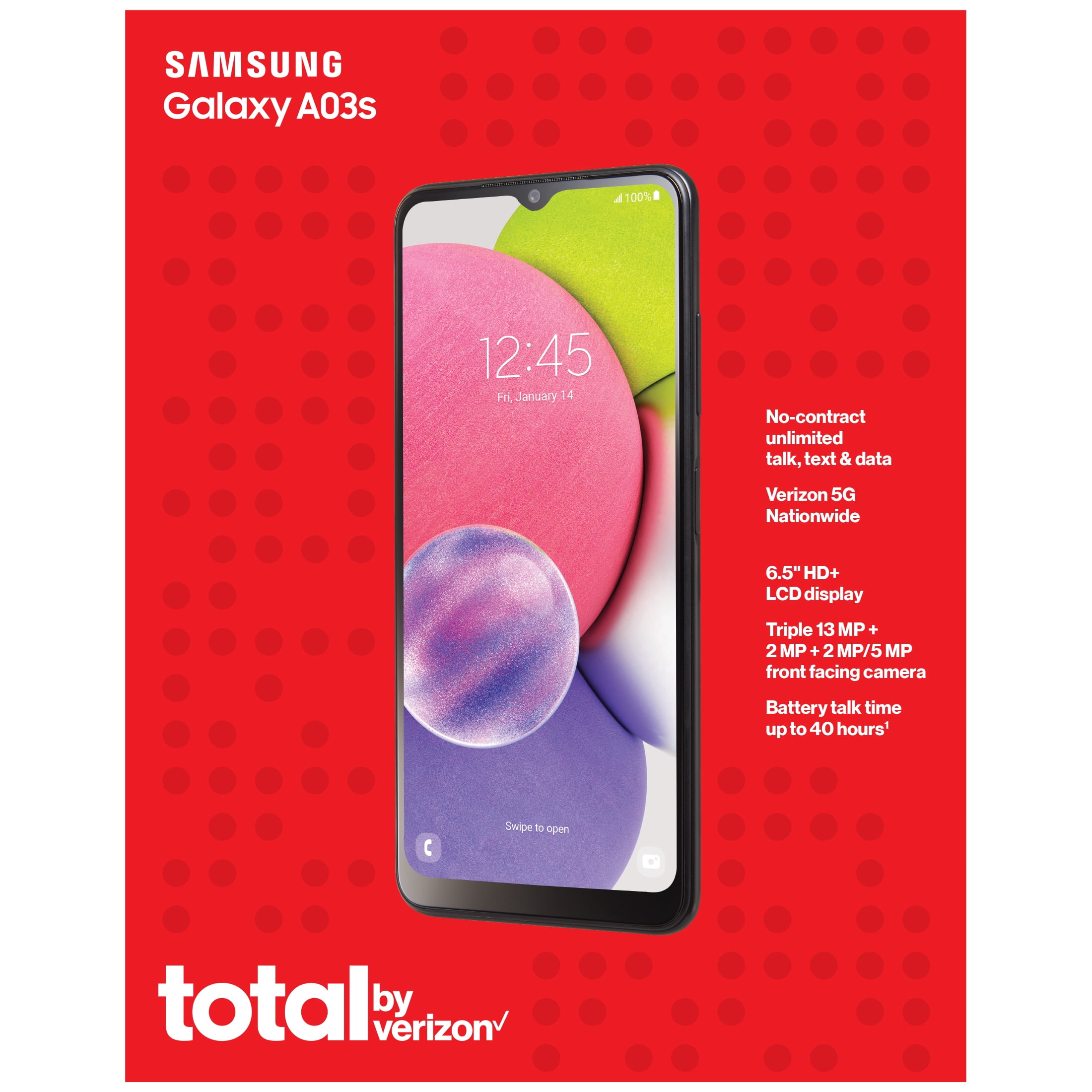 Total by Verizon Samsung Galaxy A03s, 32GB, Black- Prepaid ...