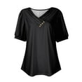 thumbnail image 4 of Womens Tops Women's T Shirt Tee Casual V-neck Short-sleeved T-shirt Solid Button Top, 4 of 5