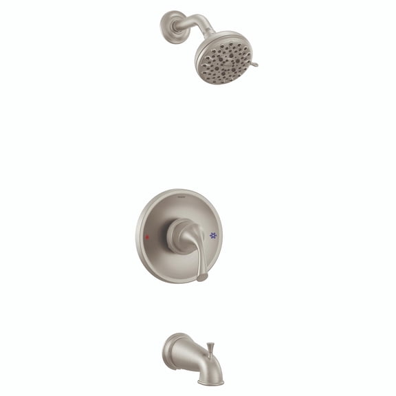 Moen Idora Spot Resist Brushed Nickel Posi-Temp Tub Spout, Handle, and Shower Head with Valve Included