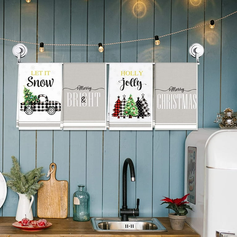 Christmas Plaid Tea Towels, Xmas Dish Towel, Christmas Buffalo Plaid Towel,  Holly Kitchen Plaid Hand Towel, Christmas Kitchen Decor Towel 