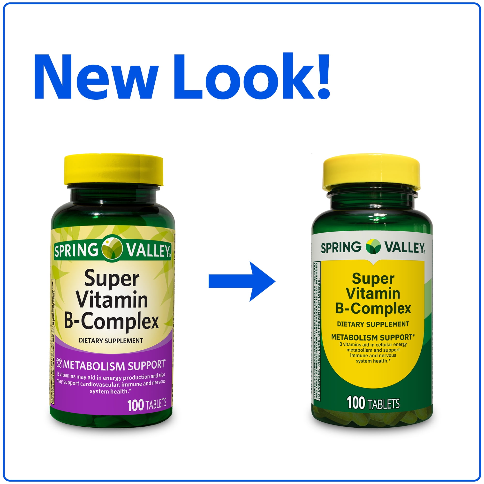 Spring Valley Super Vitamin B-Complex Dietary Supplement Tablets for Metabolism Support, 100 Count