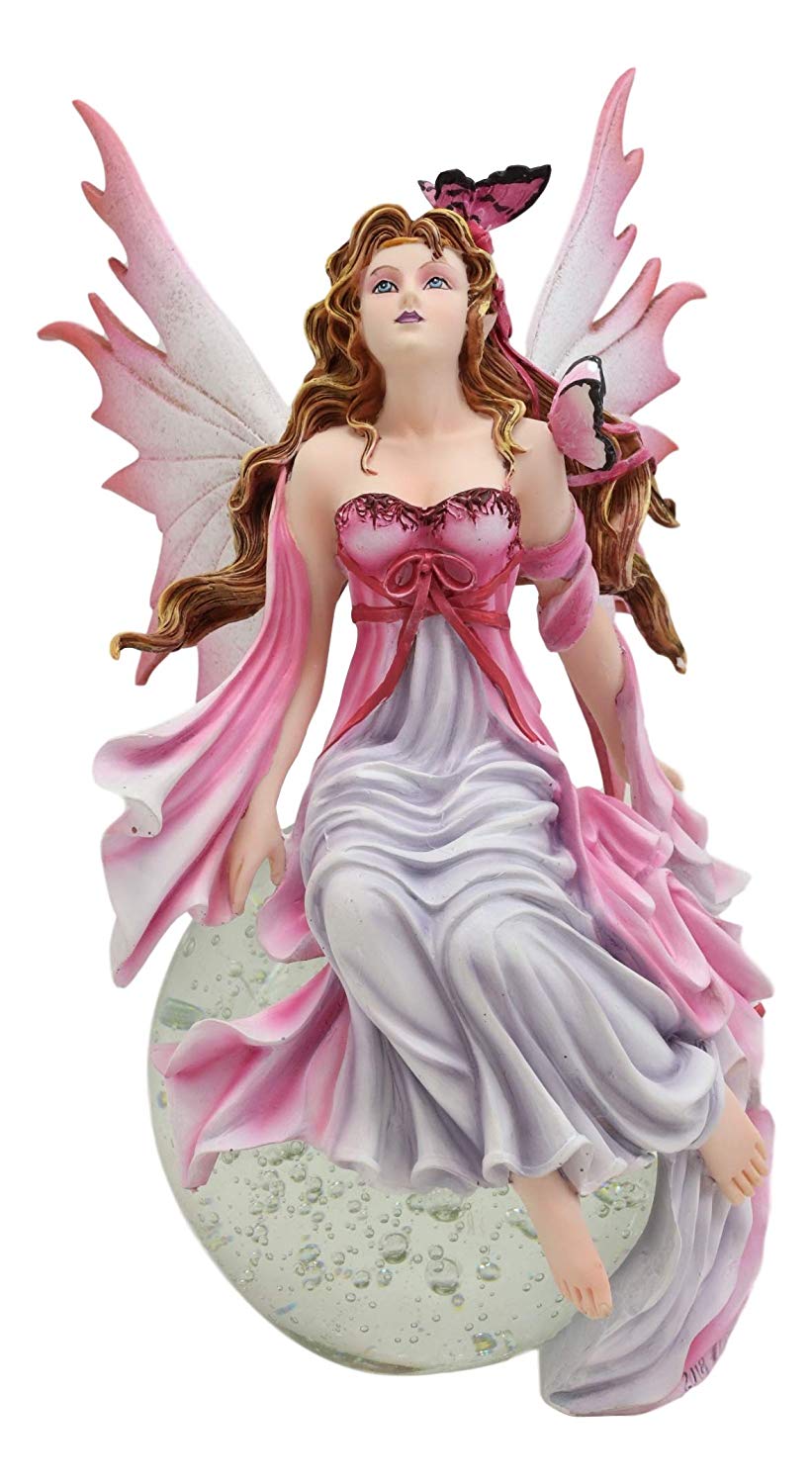 Daybreak Princess Pink Fuchsia Fairy Sitting On Moon Acrylic Bubble Globe Statue - image 4 of 9