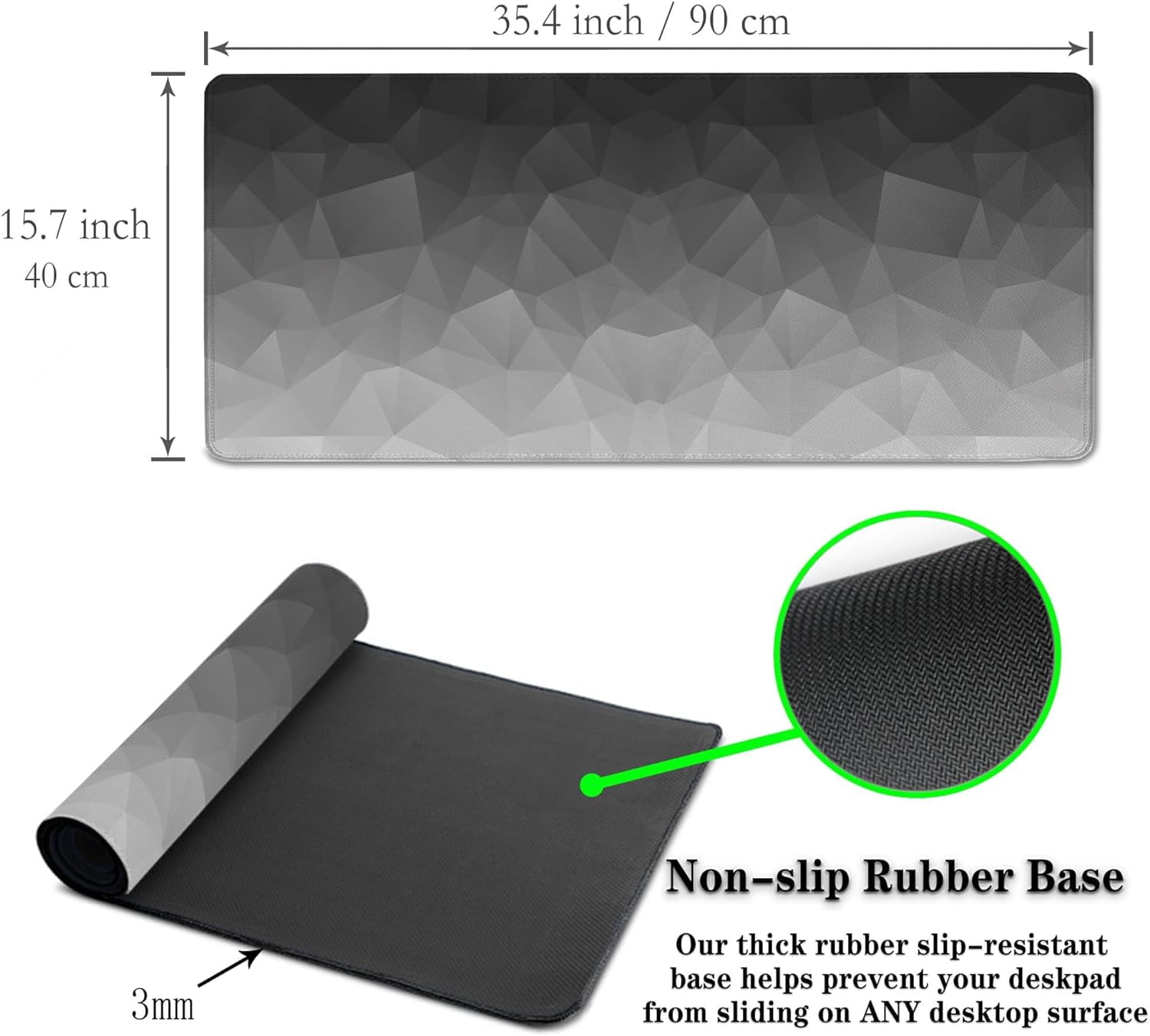 Computer Desk Mat XXL Mousepad Big Mouse Pad Gaming Desk Mats Office Pad Non-Slip Rubber Base Waterproof with Stitched Edges 35.4 X 15.7 for Game Office, White Grey Geometric