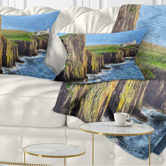 Designart Rocky Ocean Coastline Scotland - Photography Throw Pillow - 12x20