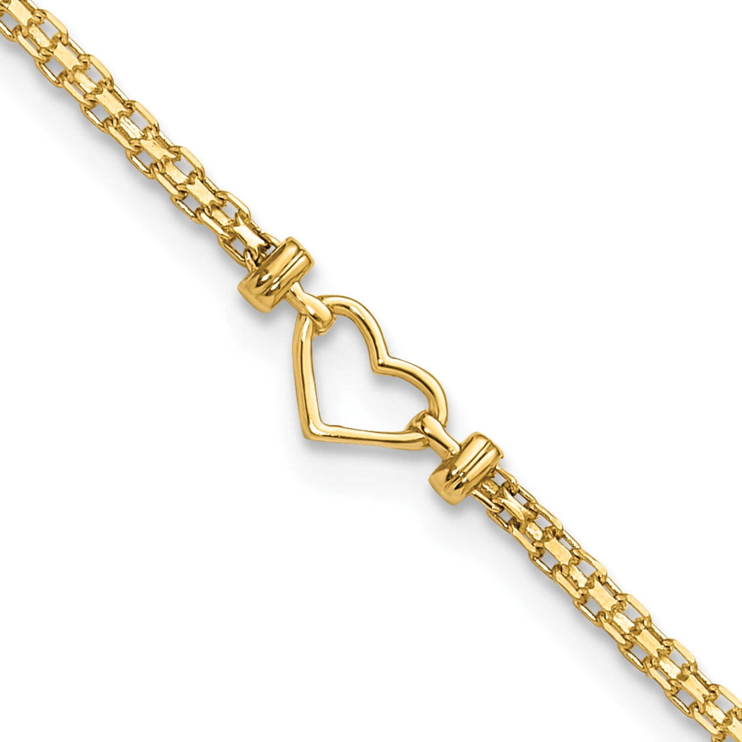 Primal Gold 14 Karat Yellow Gold Fancy Heart 9-inch Anklet