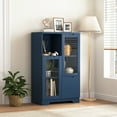 thumbnail image 4 of Knubmt Wooden Floor Cabinet with 1 Open Shelf and Inner Shelf, 2 Glass Doors Storage Cabinet for Living Room, Bathroom, Entryway, Office, Blue, 4 of 11