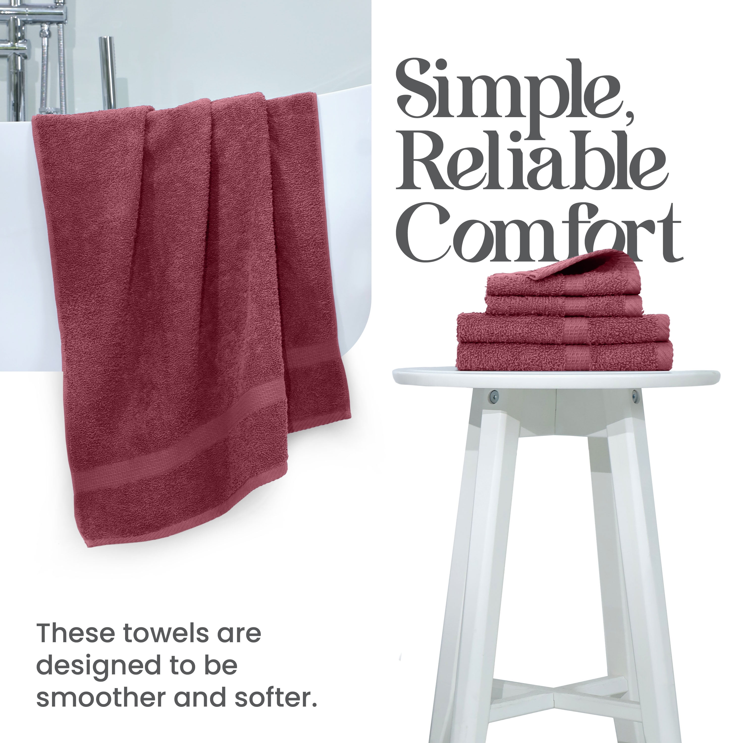 Utica 6-Piece Towel Set | 100% Cotton Soft & Absorbent Everyday Towels | Red