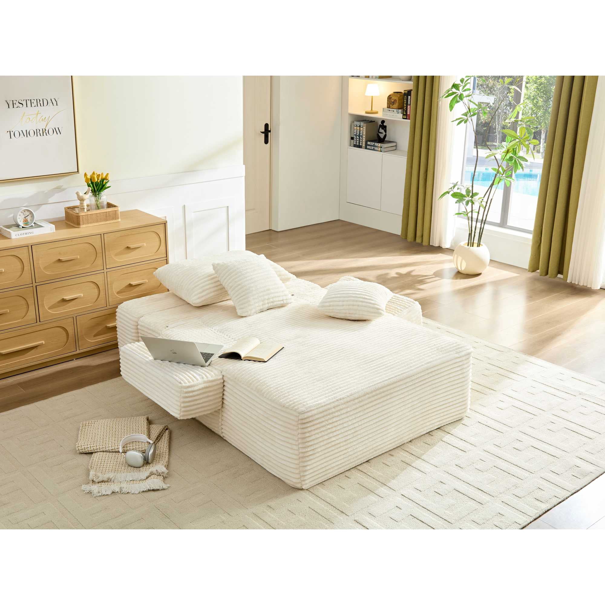 Leumius 70.8" Chaise Lounge Chair Indoor,Oversized Boneless Lounge Chair with Adjustable Backrest & Storage Pocket,Cloud Reading Chair for Living Room Bedroom, No Assembly Required,White
