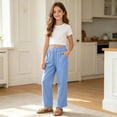 thumbnail image 2 of Girls Summer Elastic Waist Long Pants Casual Solid Trousers for Kids Breathable Lightweight Everyday Wear7 15Years Girls Striped Leggings Young Girls Clothes Girl Leggings Softball Youth Pants Girl, 2 of 8