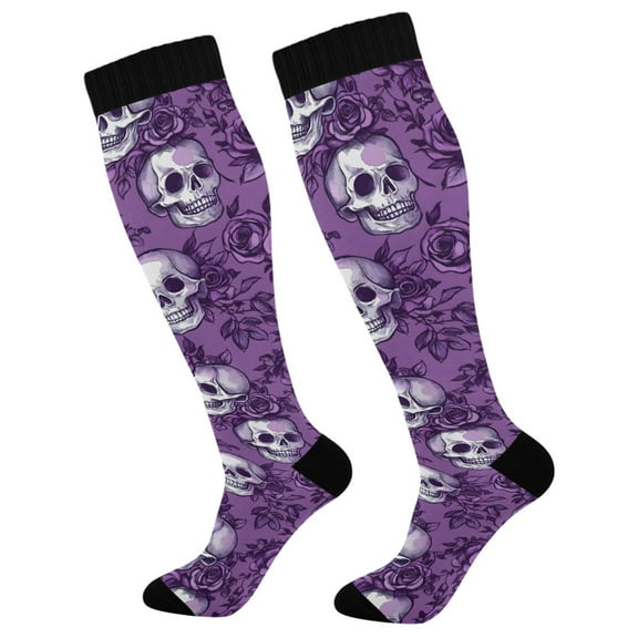 joogoo Retro Rose Skull Socks Women Men Knee High Sock
