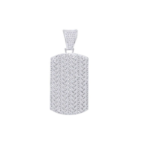 AFFY 4 Cttw Baguette & Round White Natural Diamond Iced Out Hip Hop Jewelry Dog Tag Pendant In Sterling Silver