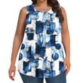 thumbnail image 2 of Feancey Plus Size Sleeveless Tunic Tops for Women Trendy Tie Dye Print Casual Loose Tank Tops Flowy Pleated Summer Blouses Navy XXL, 2 of 7