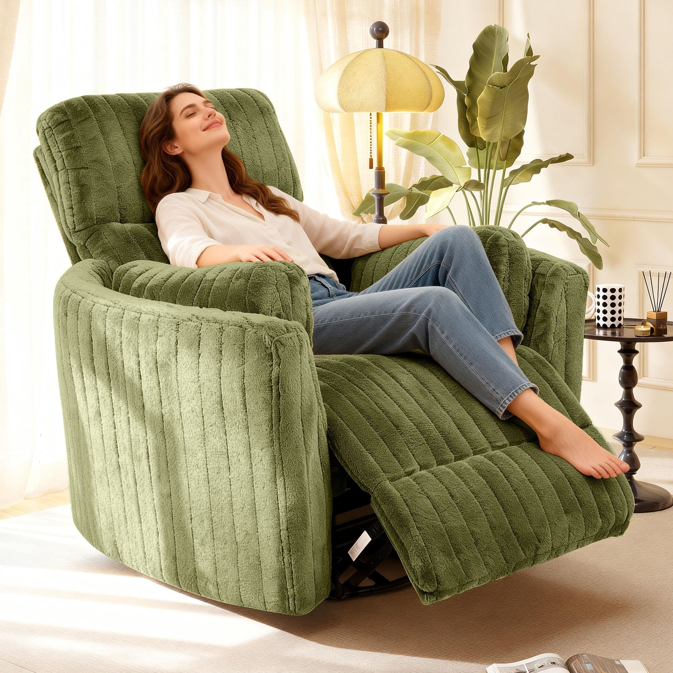Aukfa Swivel Rocking Glider Power Recliner Chair with 24" Wide Seat & Type-C & USB Ports, Green