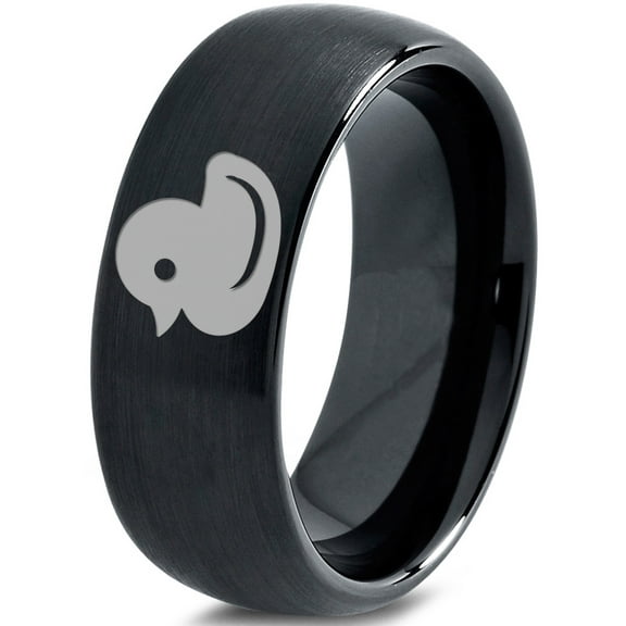 Tungsten Rubber Ducky Duck Band Ring 8mm Men Women Comfort Fit Black Dome Brushed Polished