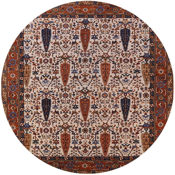 Ahgly Company Indoor Round Mid-Century Modern Camel Brown Oriental Area Rugs, 3' Round
