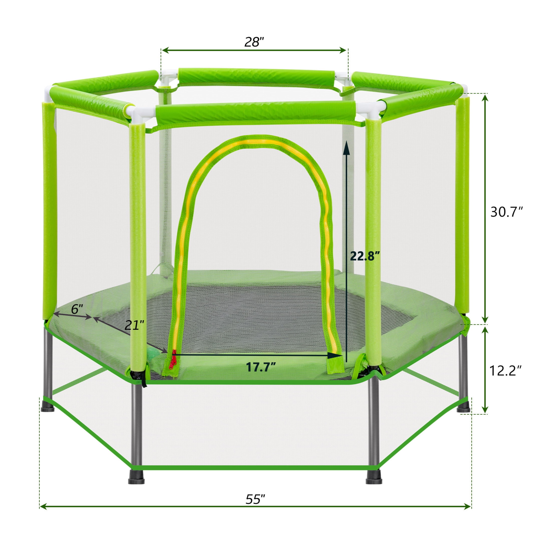 Noble House 55" Trampoline for Kids with Safety Enclosure Net & Ocean Balls, Green