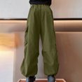 thumbnail image 6 of Cargo Pants For Girls Casual High Waisted Drawstring Loose Fit Pockets Kid Cargo Sweatpants Streetwear Soft Girls Pants Army Green 11-12 Years, 6 of 9