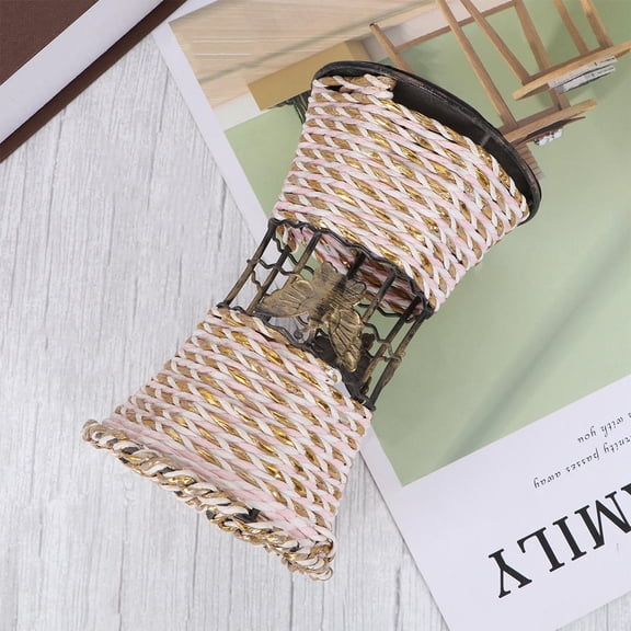 GOOHOCHY  Vase Cylinder Wrought Iron Delicate Flower Rattan Woven