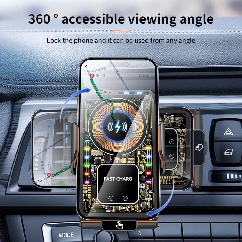 Wireless Car Charger & Phone Mount - 15W Auto-Clamping Air Vent Holder for iPhone 16/15/14, Samsung Galaxy S24/S23/S22, etc，66W High Power with Magnetic Suction Adapter (Transparent White)
