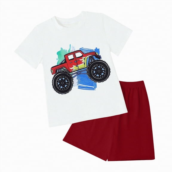 TOWED22 Toddler Baby Boy Clothes 2pcs Dinosaur Truck Print Short Sleeve Tee Elastic Shorts Summer Outfits(White,9-10 Y)