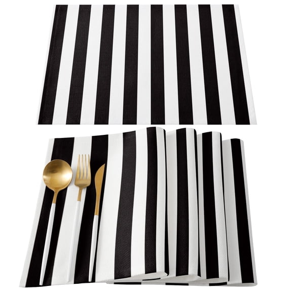 Simple Black White Stripes Placemats Set of 4, Modern Stripes Placemats for Dining Table, Place Mats for Kitchen Tabletop, Waterproof Wipeable Dining Table Mats Set