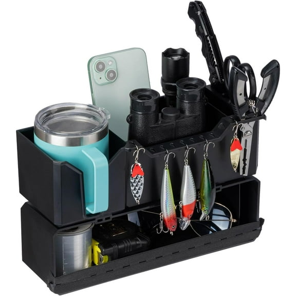 Upgraded Boat Cup Holder Marine Caddy Organizer w/ Flexible Groove Universal Fishing Accessories Fit for Bass Boat Kayak Pontoon Jon Boat