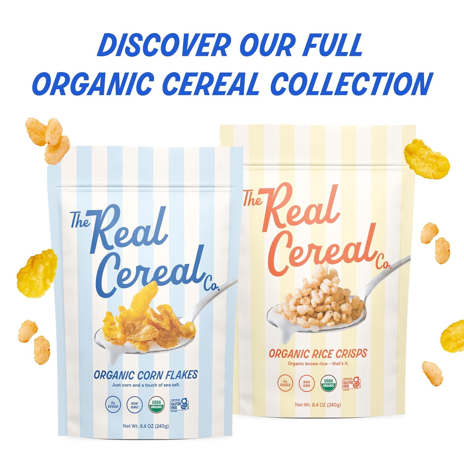 The Real Cereal Company, MMF7&nbsp;Organic Corn Flakes Cereal 3-Pack, Zero Sugar, Gluten-free, Non-GMO, Made in California