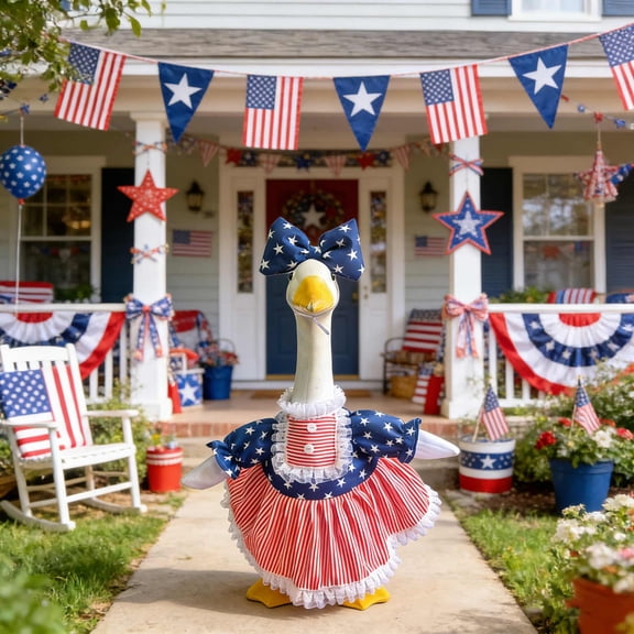 VogueHaven Independence Day Goose Dress for Porch Statue, Multicolor Patriotic Outfits for 23-Inch Lawn Geese, Garden & Patio Decoration