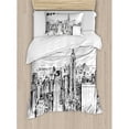 thumbnail image 3 of New York Duvet Cover Set Queen Size, Vintage Hand Drawn Urban Scenery with Skyscrapers Sketch Style Downtown, Decorative 3 Piece Bedding Set with 2 Pillow Shams, Charcoal Grey White, by Ambesonne, 3 of 3