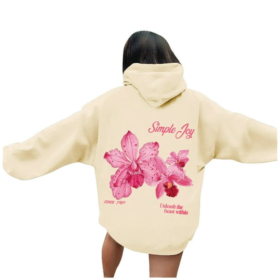 Womens Crewneck Hooded Sweatshirt Long Sleeve Graphic Printed Hoodies Comfy Fall Fashion Pullover Tops Winter Clothes 2025