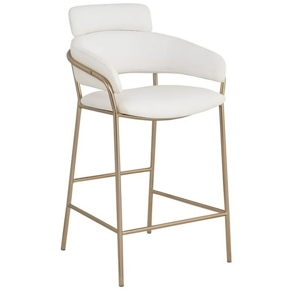 Maklaine Contemporary Cream Vegan Faux Leather Counter Stool