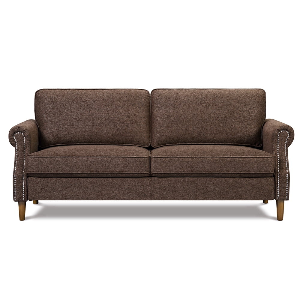 Lowestbes 3-Seat Modern Sofa, Fabric Sofa with Wooden Legs for Bedroom Living Room, Brown Lowestbes 3-Seat Modern Sofa, Fabric Sofa with Wooden Legs for Bedroom Living Room, Brown