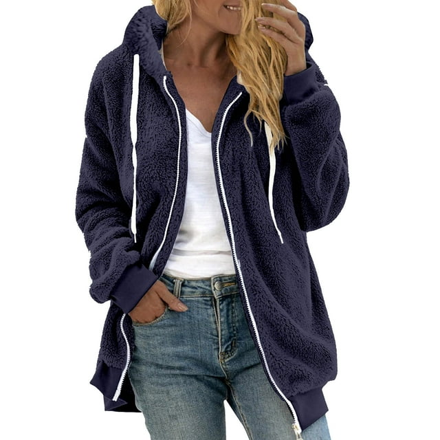 Aqestyerly Blouse à Capuche à Fermeture Éclair pour Femmes, Col en V, Manches Longues, Décontractée, Confortable pour Superposition
