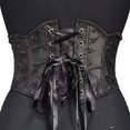thumbnail image 4 of Fiaer Womens Retro Court Waspie Corset Belt Underbust Lace up Boned Bustier Jacquard Brocade Corset Waist Cincher Black S, 4 of 8