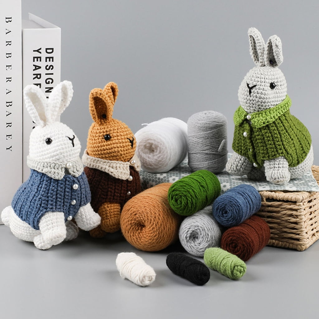 Hand Crochet Animal Set for Beginner Complete Starter Materials Pack Include Yarn Crochet Hook Craft Art Knittings Kits